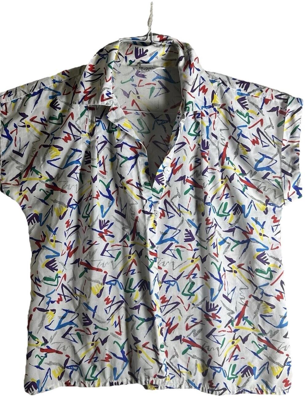 Vintage 80’s /90’s party retro Art Pop Button Up Top Lightweight Summer Boxy M/L
